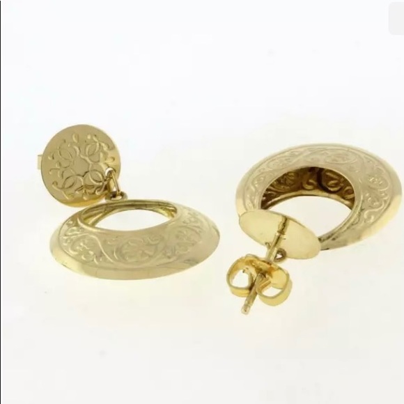 Vintage ornate 14k gold hoop earrings - Picture 3 of 5